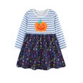 thumbnail image 2 of Bellafa Toddler Girls 100% Cotton Embroidery Applique Long Sleeve Dresses 2-7 Years Girl Kids A-line Halloween Pumpkin Party Dresses, 2 of 10