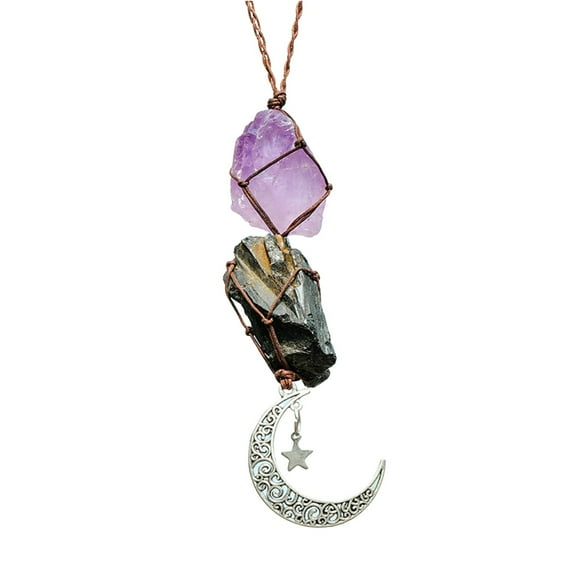 Breloque de Voiture Suspendue, Cristal de Lune & Améthyste/citrine, Décoration Rétroviseur, pour Voiture/maison/bureau, Cadeau Significatif pour Noël/anniversaire