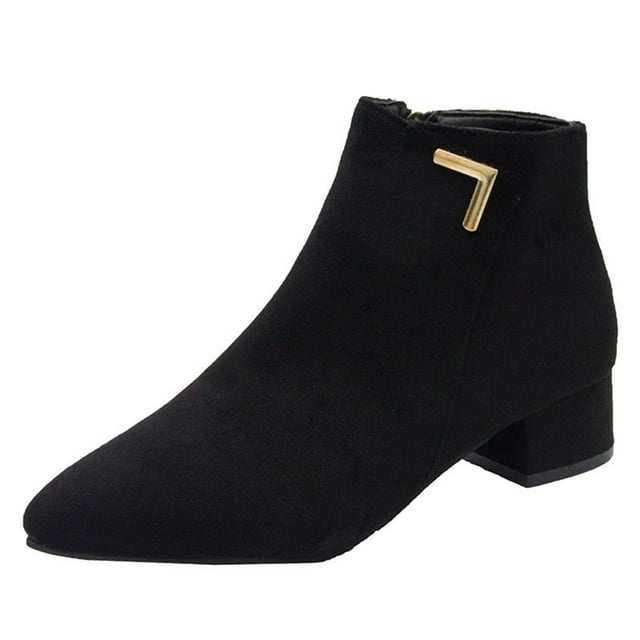 Jsaierl Ankle Boots for Women Chunky Block Heel Side Zipper Pointd Toe Suede Fall Winter Bootie Shoes