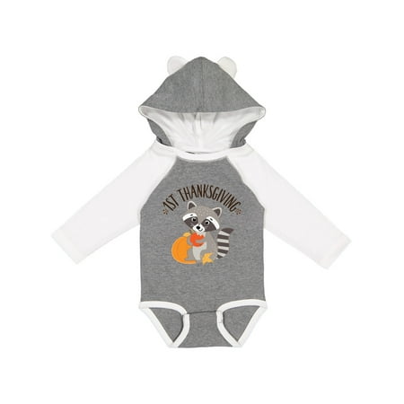 

Inktastic 1st Thanksgiving Holiday Raccoon Gift Baby Boy or Baby Girl Long Sleeve Bodysuit