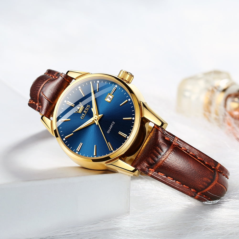 OLEVS Classic Leather Watches for Women, Business Dress Roman Arabic Numerals Ladies Watches, Waterproof Analog Quartz Womens Wrist Watches Brown Leather Strap Relojes para Mujer