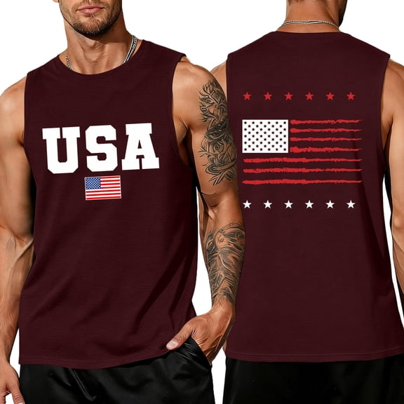 250 Anniversary Usa Tank Tops for Men Independence Day 4th Of July Shirts American Flag Graphic Sleeveless Patriotic T Shirts We the People Crewneck Tops,Red 3XL