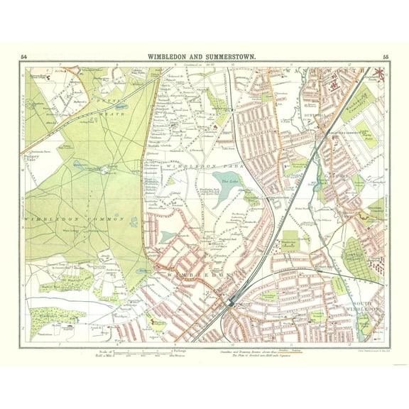 Historic Map - Wimbledon Summerstown London - Bartholomew 1921 - 28.91 x 23 - Vintage Wall Art