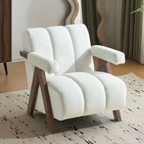 CoSoTower Mid Century Modern Accent Chair with Solid Wood Frame, Upholstered Living Room Chairs with Thick Cushion, Comfy Tufted Arm Chair for Bedroom, Living Room, Velvet, Ivory
