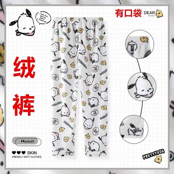 Sanrio Hello Kitty pantalones de pijama Anime Kuromi Cinnamoroll My Melody camisón de franela Kawaii Y2K niñas ropa de descanso de felpa invierno