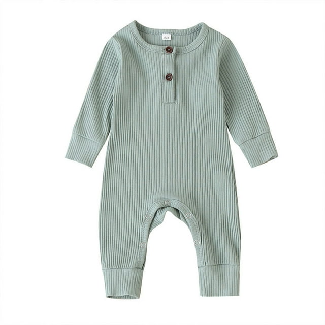 Mialoley Baby Boy Girl Button Romper One Piece Solid Color Knit Ribbed Jumpsuit