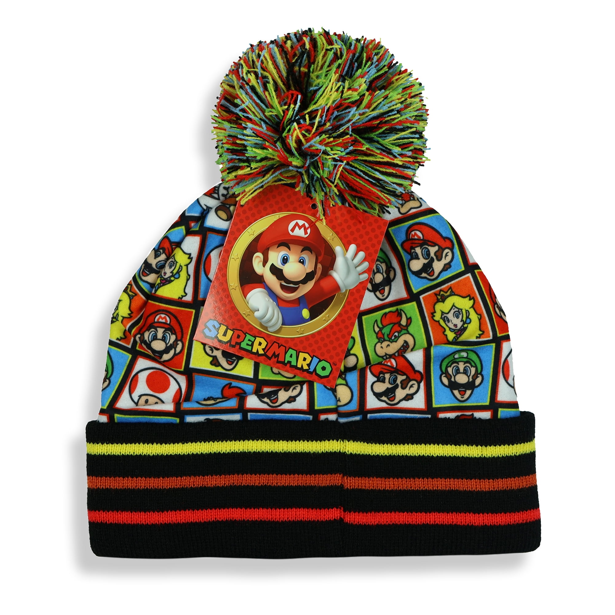 Super Mario Beanie Toad Luigi Bowser Princess Peach Pom Pom Cuff Knit Hat Cap