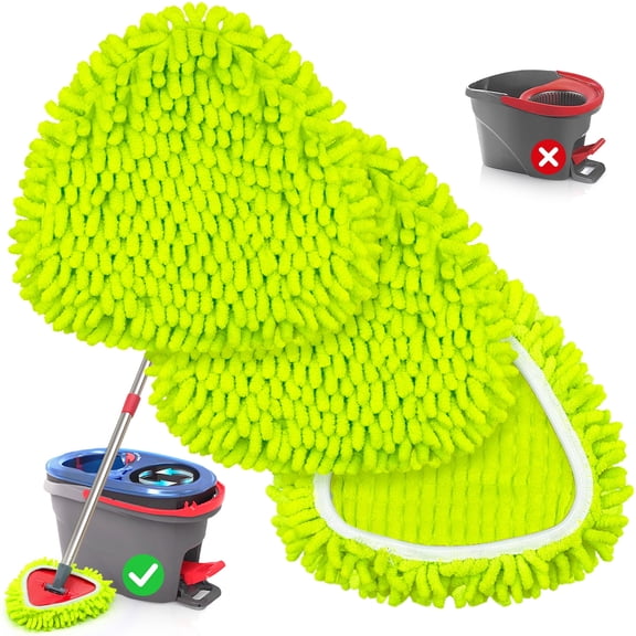 TidyBliss Microfiber Mop Head Replacement 3 Pack Compatible with RinseClean 2 Tank System (Green)