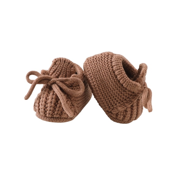 Baby Booties Knitted Shoes Newborn First Cozy Warm Shoes for Infant Boy Girl Solid Color Winter Shoes 9-12 Months Brown