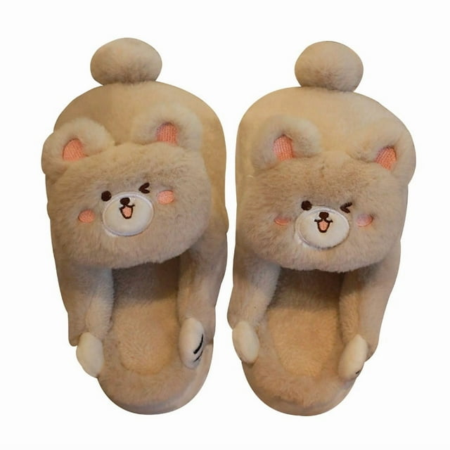 Zapatillas con forma de oso peludo, cálidas, antideslizantes, para interiores, casas, unisex
