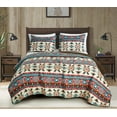 thumbnail image 2 of Chezmoi Collection Sanse 3-Piece Southwestern Geometric Motif Quilt Set, Multicolor Red Brown Blue Cream Printed Microfiber Lightweight Quilted Bedspread Set, Queen (100" x 95"), 2 of 9