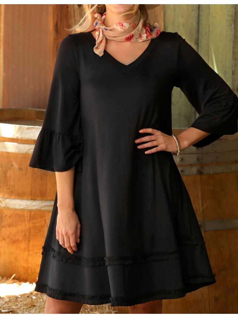 long sleeve dresses for women black Marcela Modal Plunge Neck Long Sleeve Maxi Dress in Black