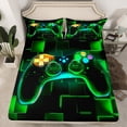 thumbnail image 2 of Erosebridal Kids Gamer Bed Sheets Set Twin,Gaming Sheet Set,Video Games Controller Gamepad Sheets Neon Glowing Square Geometric Grid Green Flat Fitted Sheet, 2 of 6