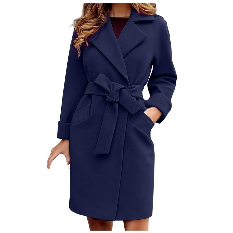 Trench coat for women And Winter Lapel Woolen Cloth Coat Trench Jacket Long  Overcoat Outwear Notched Lapel Double Breasted Raglan Above Knee Winter