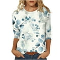 thumbnail image 2 of Womens 3/4 Sleeve Floral Tops Crewneck Graphic Print Base Tee Tshirts Loose Fit Casual Tunic Top Fall Spring, White-A S, 2 of 6