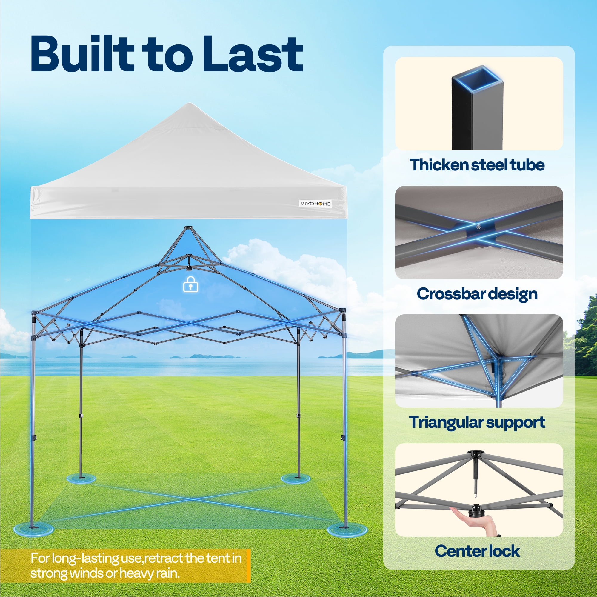 SPECSTAR 10x10 Heavy Duty Pop Up Outdoor Canopy Tent with Center Lock, Commercial Instant Waterproof Canopy Tent with 1 Side Wall Setup Easy for Events Parties Camping, White