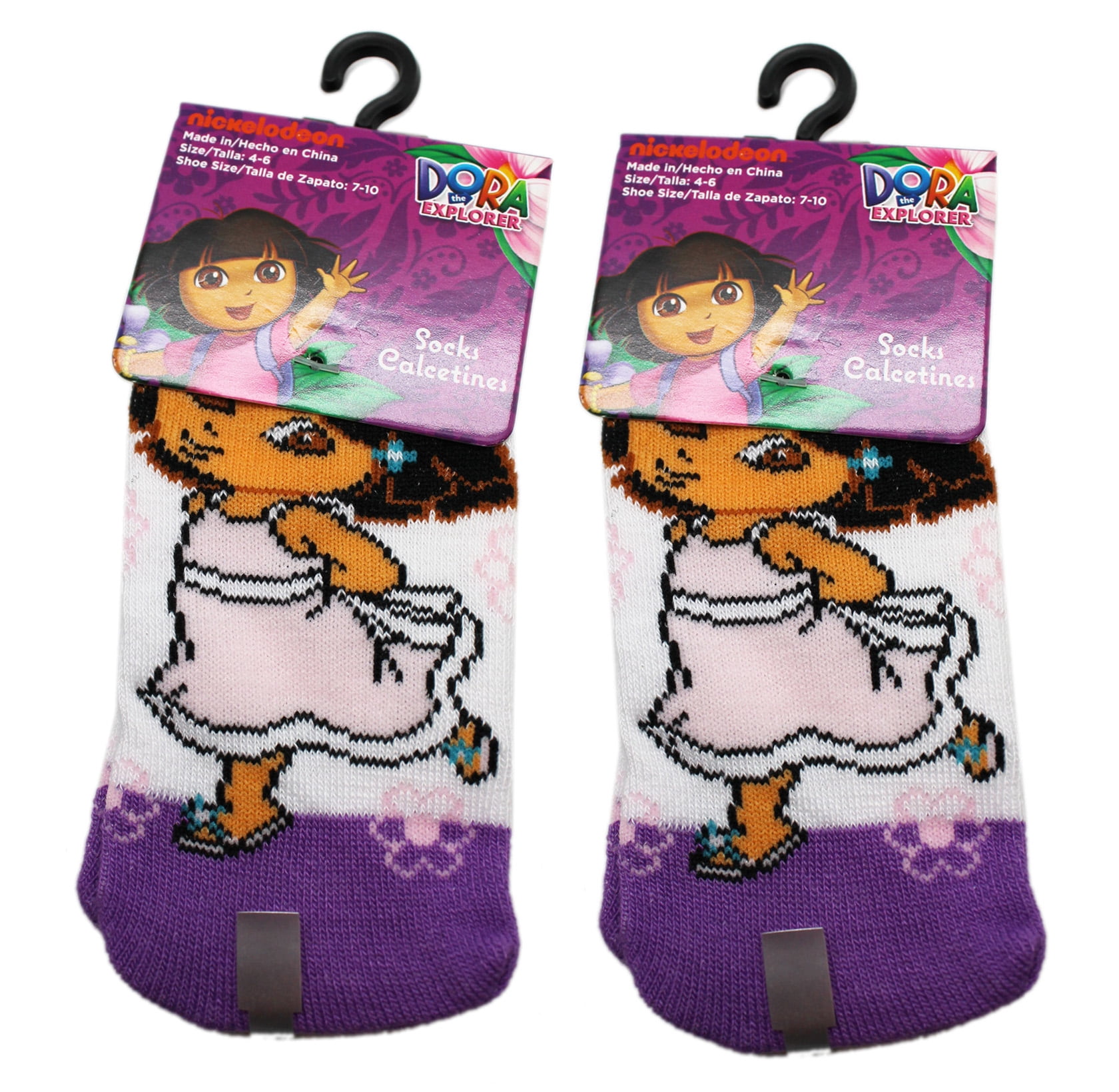 Dora the Explorer Dancing Flowers White/Violet Toddler Socks (2 Pairs ...