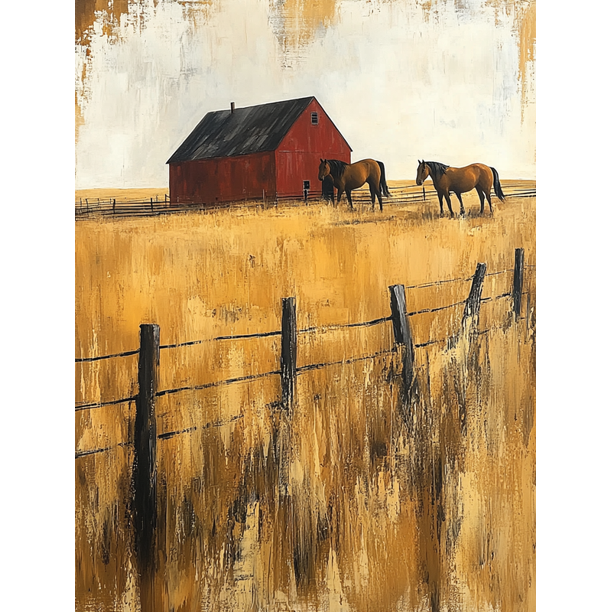 Qisvanset Framed Canvas Wall Art 12x16 Inch Golden Field Wild Horse Western Ranch Canvas Art