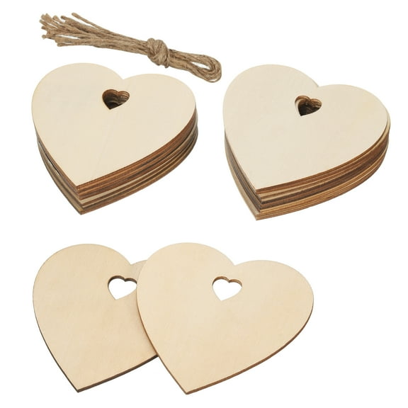 Uxcell Heart Wooden Embellishments Hanging Ornaments with Twine for DIY Decor 20 Pack
