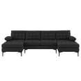 thumbnail image 4 of U-Shaped Sectional Sofa, Linen Upholstered Modular Sofa with Soft-Covered Armrest and Backrest, Modern Accent Sofa with Metal Legs and Padded Seat, Soft Sofa Couch for Living Room Apartment, Black, 4 of 8