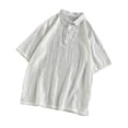 thumbnail image 1 of Camiseta de Manga Corta Casual de Color Sólido Girado Cuello Medio Botón para los Hombres, Material de Lino Transpirable para el Uso Diario Al Aire Libre, 1 of 6