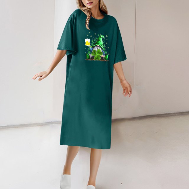 LOVZFMLL T-shirt à Manches Courtes à Col Rond pour Femme et Robe Longueur Cheville pour Printemps Été Vert Armée TG