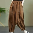 thumbnail image 4 of Wycnly on Sale Pants for Women Womens Harem Pants Fashion Pleated Elastic Waist Loose Wide Leg Long Pants Vintage Cotton Linen Patchwork Trousers with Pocket, 4 of 6
