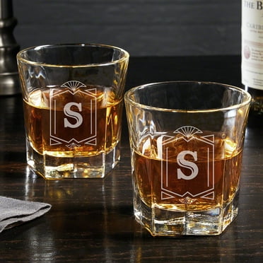 Engraved Colchester Whiskey Glasses, Set of 2, Carmine Design by Home Wet Bar