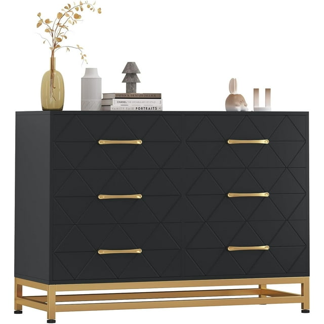 Commode en Bois à 6 Tiroirs - Meuble Télé Moderne et Coffre de Rangement pour Chambre, Salon