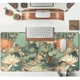 thumbnail image 4 of Light Emerald and Orange Floral Desk Mat, XXL Large Extended Mouse Pad Gaming Desk Pad, Aesthetic Asian Lotus Flower Big Laptop Keyboard and Mouse Mat for Women Desktop Office Decor 31.5x15.7 in, 4 of 6