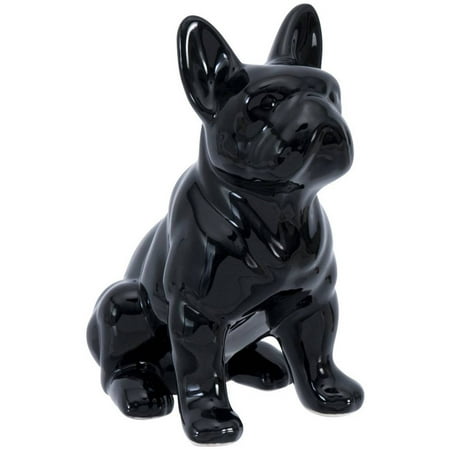 Elements Six Inch Tall Black Ceramic Bull Dog Figurine