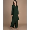 thumbnail image 2 of Moomaya Women's Indo-Western Co-Ord Set | Rayon Asymmetric Long Kurta With Palazzo Pants | 2-Piece Outfit With 3/4 Sleeves & V-Neck - Comfortable & Breathable, 2 of 8