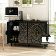 thumbnail image 3 of HLR 48"W Vintage Wood 4 Doors Sideboard Buffet Cabinet with Storage for Living Room, Credenza Black., 3 of 7