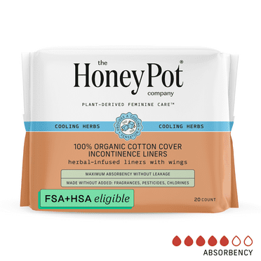The Honey Pot Company, Herbal Incontinence Pantiliners with Wings, Organic Cotton Cover 20 ct.
