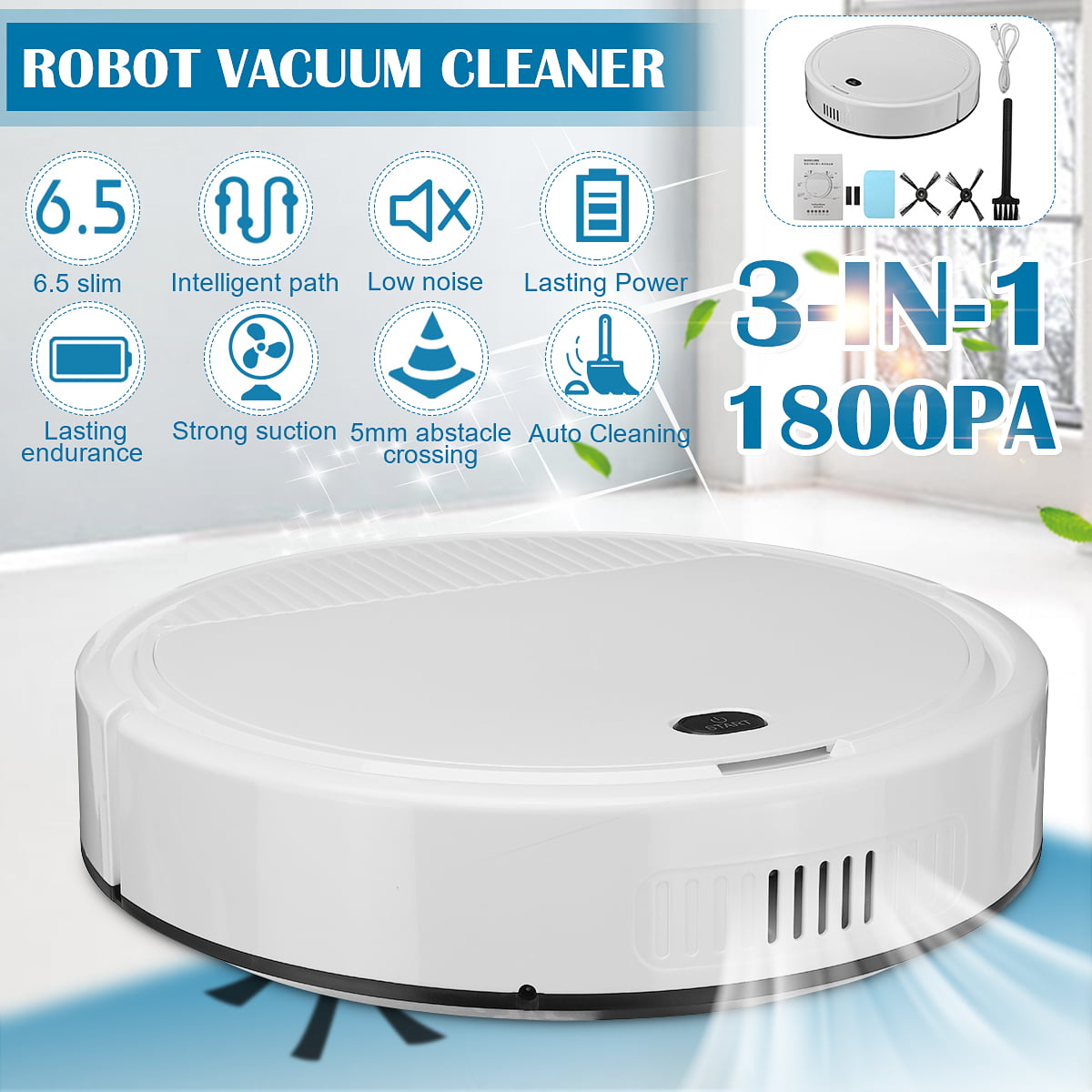 3 IN 1 Intelligent Robot Vacuum Cleaner Floor Automatic Strong Suction Sweeper 