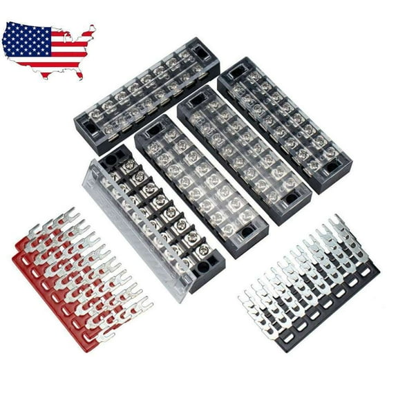 8 Position Terminal Block 25A 600V Dual Row Screw Terminal Strip W/Jumper Block
