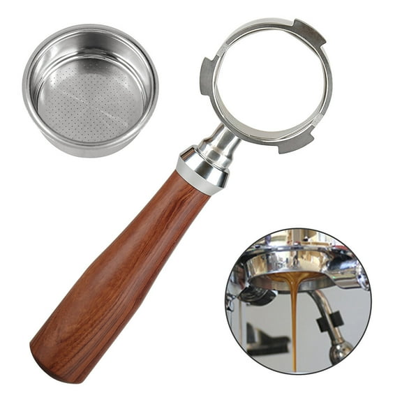 51mm Bottomless Portafilter Coffee Bottomless Compatible with DeLonghi Espresso Machine EC680 and EC685 Rosewood Handle (Filter Basket Included)