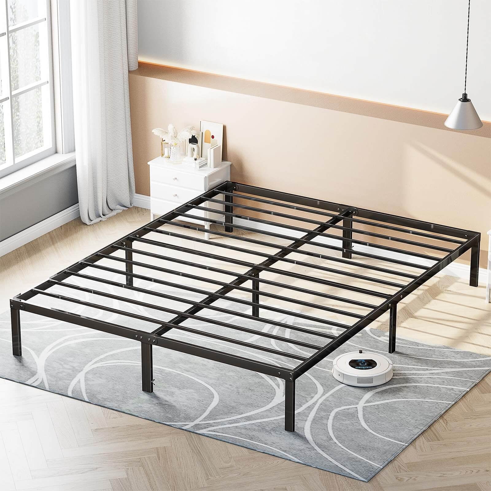 JONPONY 14 Inch Heavy Duty Metal King Bed Frame, No Box Spring Needed, Platform with Large Storage Space, Easy Assembly, Noise Free, Sturdy Steel Slat Support, Black