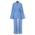 thumbnail image 4 of VISgogo Conjuntos de pijamas para mujer, cárdigan de manga larga de color sólido con cinturón + conjunto de pantalones largos elásticos de cintura alta VISgogo  moda, 4 of 6