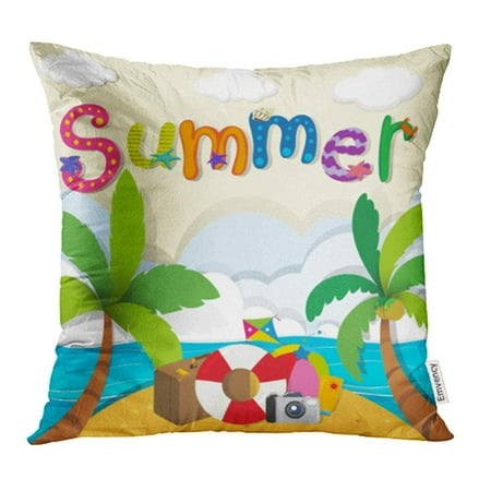 Summer Free Clipart (YWOTA Aqua Summer with Beach Beachball Camera Clip Clip Clipart Destination Drawing Pillow Cases Cushion Cover 16x16)