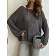 thumbnail image 2 of Womens Summer Scoop Neck Short Sleeve Sweater Casual Knit Tops Pullover Shirts Grey L, 2 of 4