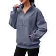 thumbnail image 2 of Women Fall Half Zip Pullover Oversized Fleece Mock Neck Hoodies Fashion Outfits Winter Clothing Dark Gray L, 2 of 6
