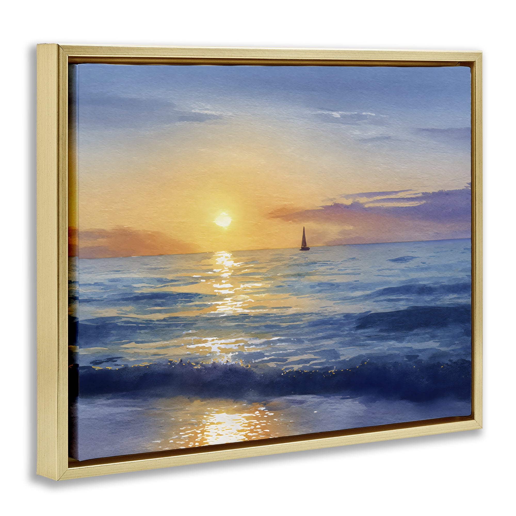 Stupell Industries Sails To The Sun At Sea Gold Framed Floater Canvas Wall Art, design by Franklyn Gregory