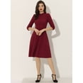 thumbnail image 4 of Vestido de línea A Allegra K de tubo para Mujer manga 3/4 Cuello Alto Vino Rojo XS, 4 of 6