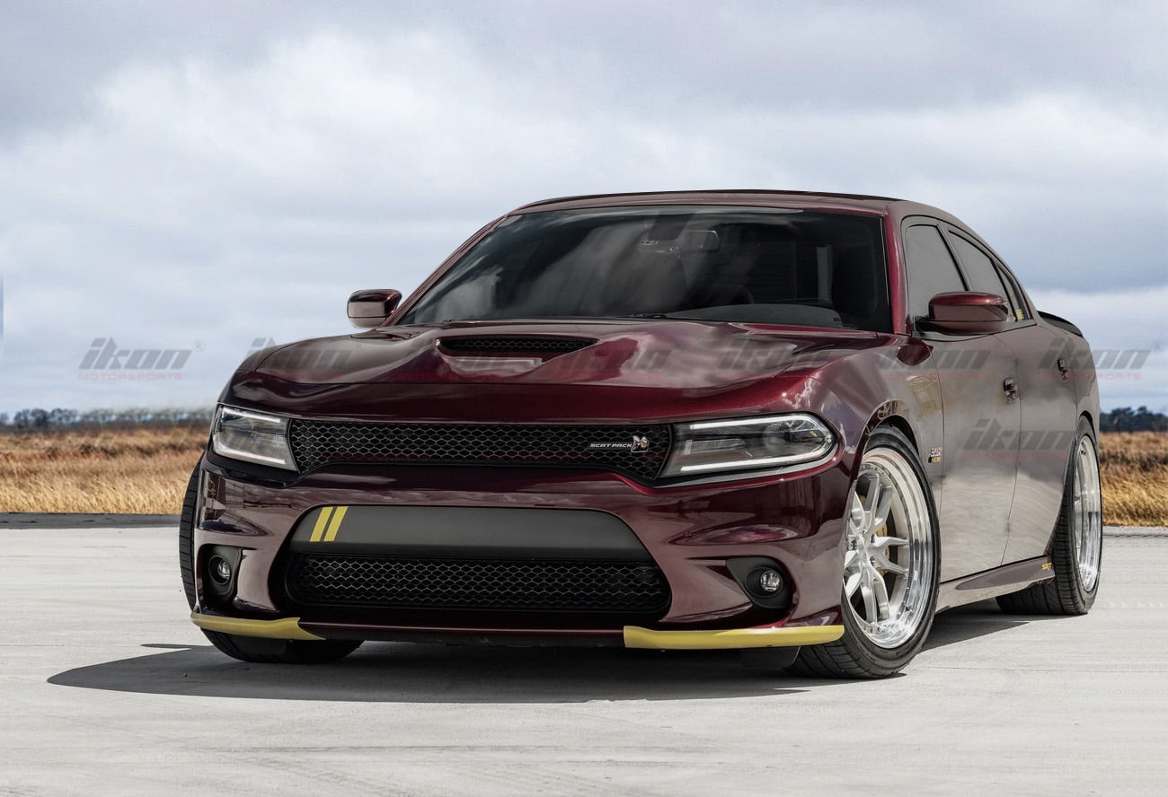 Ikon Motorsports Compatible with 15-23 Dodge Charger SRT Scat Pack Front Bumper Lip Splitter Guard Pair