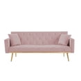 thumbnail image 5 of Convertible Folding Futon Sofa Bed, Tufted Velvet Sleeper Sofa Couch with Tapered Metal Legs, 73.2" W Modern Small Sofa with 2 Pillows for Living Room, Bedroom, Apartment, Home and Office, Pink, 5 of 8