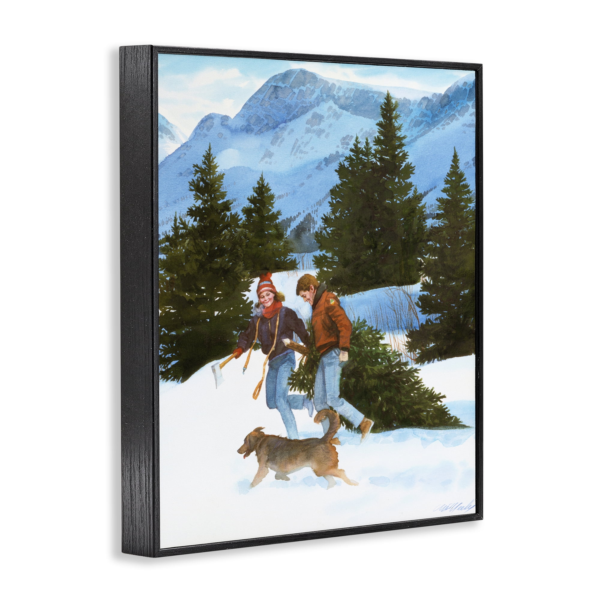 Couple Bringing Home Tree Black Framed Giclee Art, design by Wind River Studios