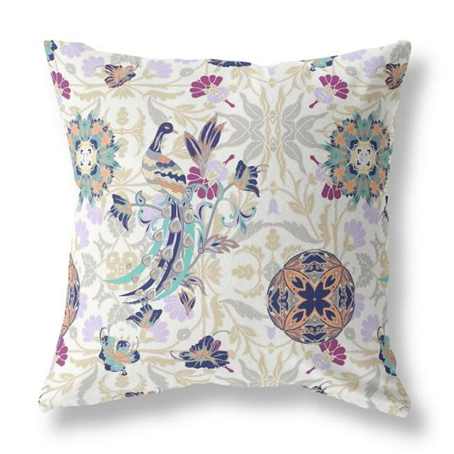 HomeRoots 411312 20 in. Paon Intérieur et Extérieur Zip Jeter Oreiller&44; Blanc et Violet