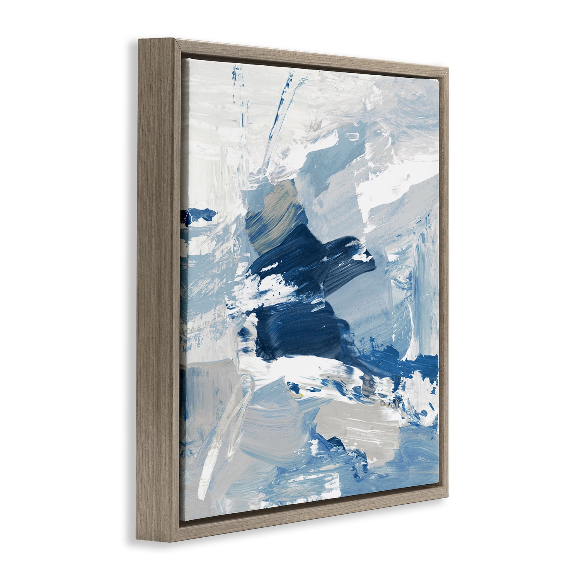 Stupell Industries Abstract Brushed Blue Painting Abstract Painting Brown Floater Framed Canvas Art Print Wall Art, 25 x 25