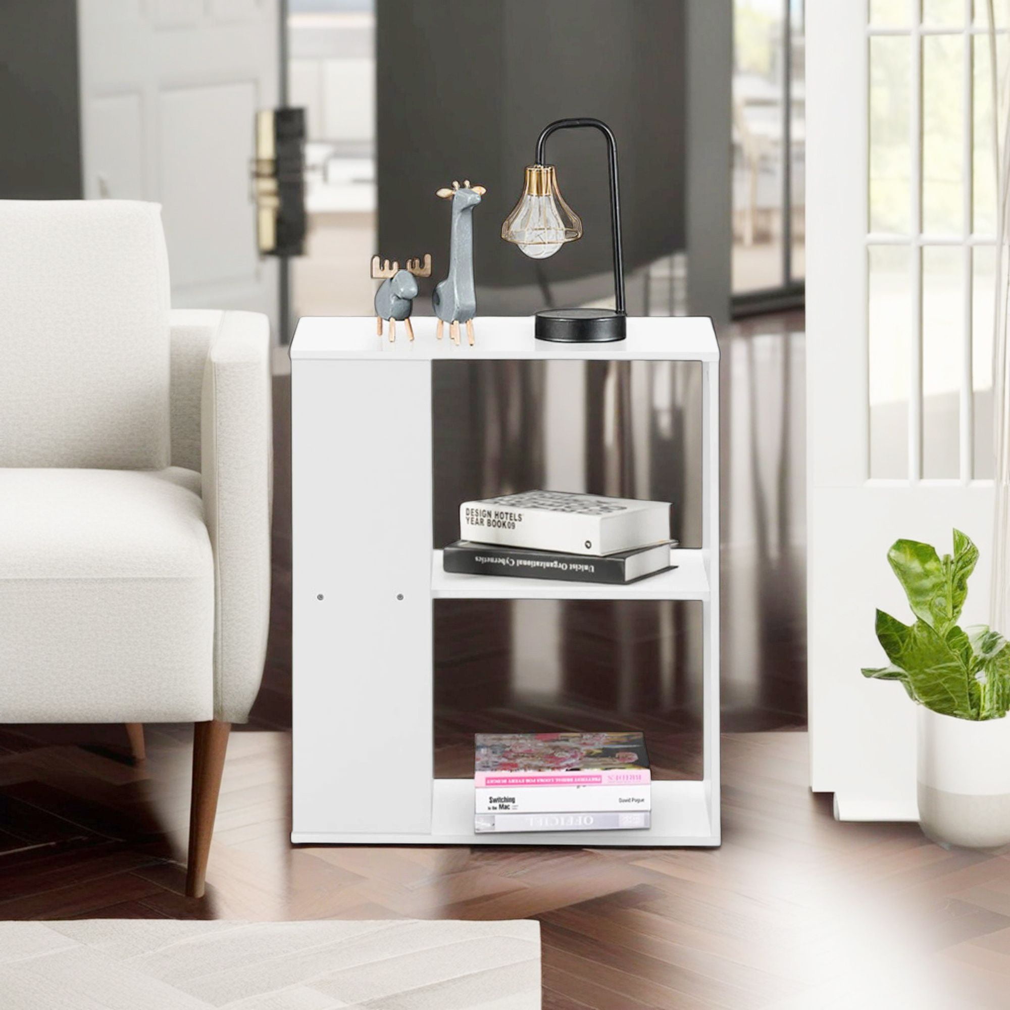 Demi Bonn 3-Piece Coffee Table Set, Large 36" 2-tier Wood Modern Side Table with Open Storage Shelf and Set of 2 End Table, Foot Pads, for Living Room, White